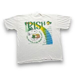 Vintage 80s 90s Peanuts Snoopy Irish Rainbow White Tee Mens Sz XL Artex Tag OBO